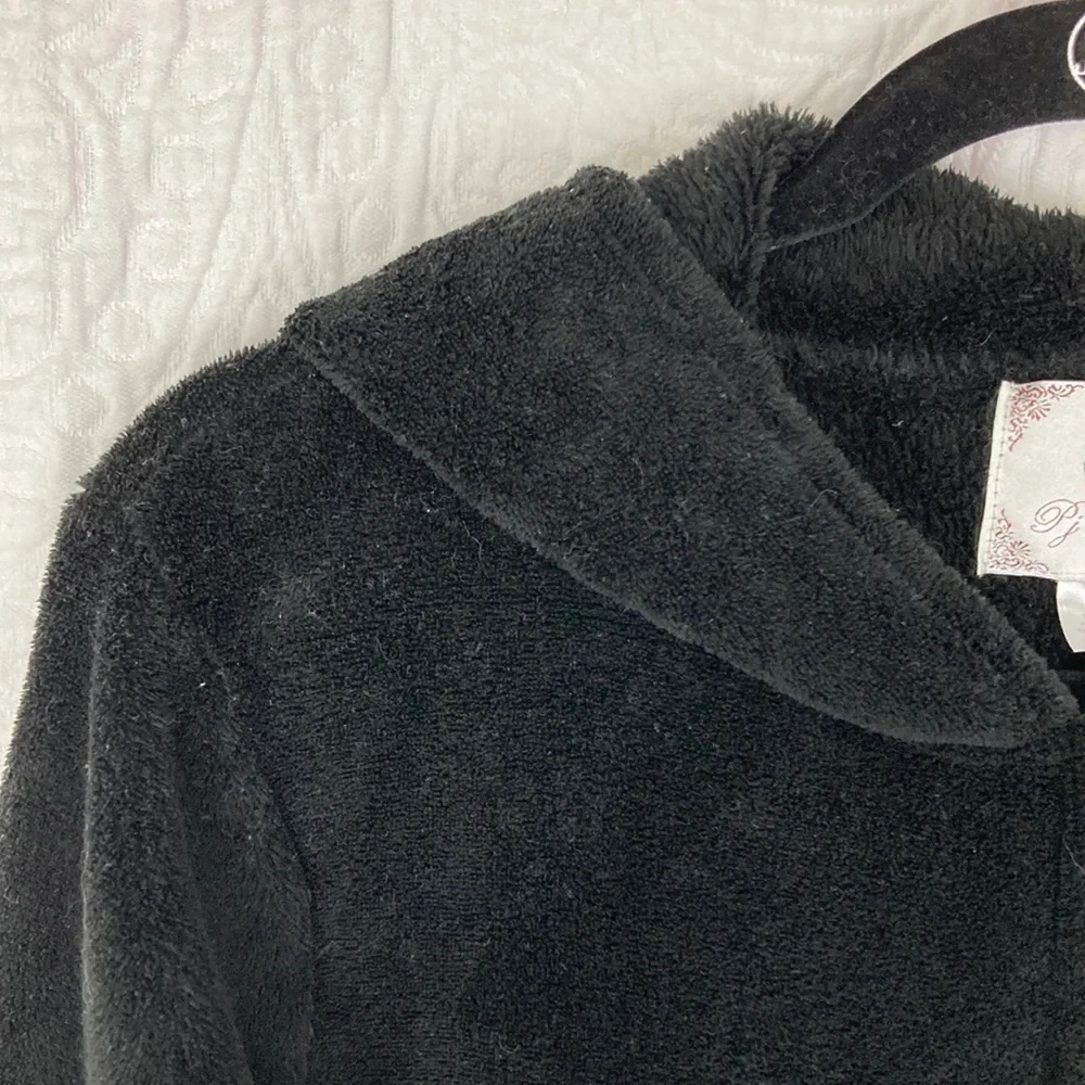 PJ Couture Women’s Black Kitty Fleece Onesie Pajamas sz Large